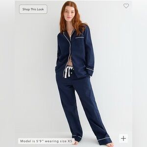 J. Crew cotton pajama set, navy blue, long-sleeve button down